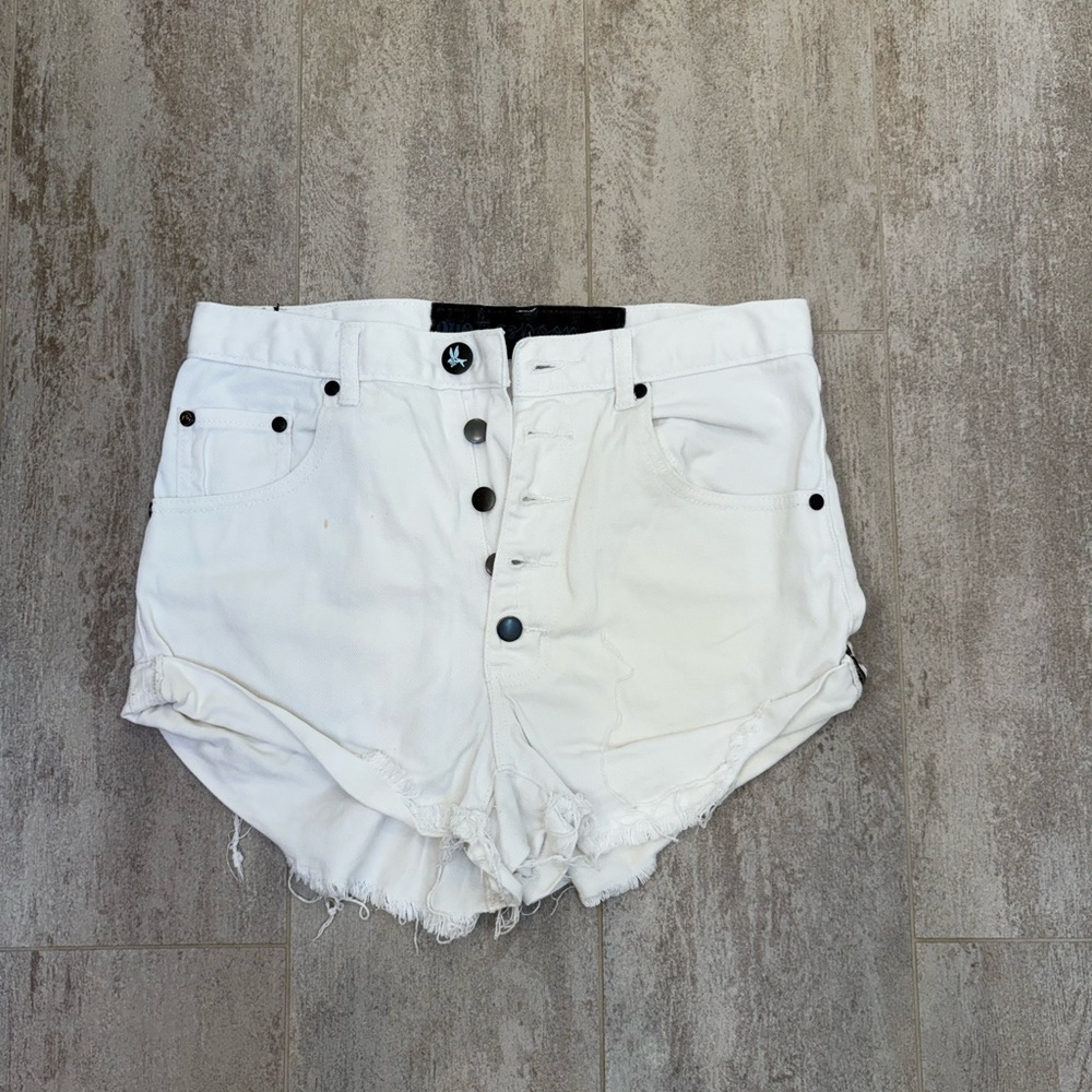 One Teaspoon White Button-Fly Jean Shorts